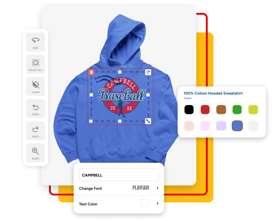 Threads365 online designer with a logo placed on a custom t-shirt