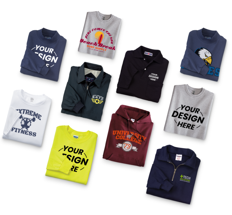 Small business team wearing custom t-shirt printing polos with their company logo